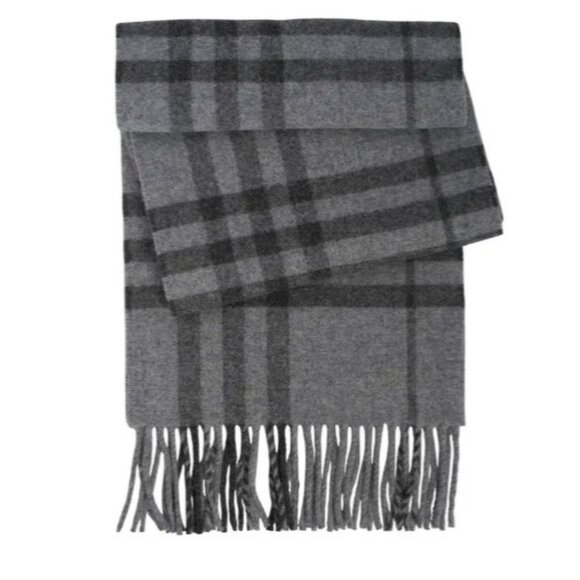 Burberry Giant Check Wool Fringed Scarf Grey 8089945 - Picture 1 of 8